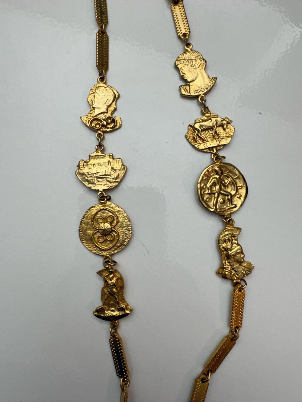 Gold Tone Medallion Link Necklace - Classic Coin Motif